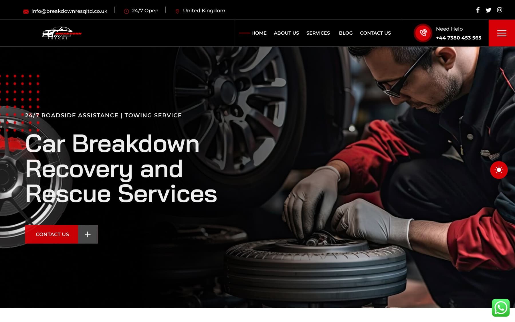 The Breakdown Resq homepage for 24/7 car breakdown recovery and rescue